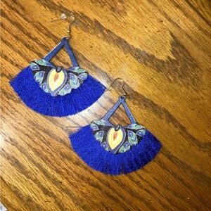 Boho Fringe Earrings Royal Blue New